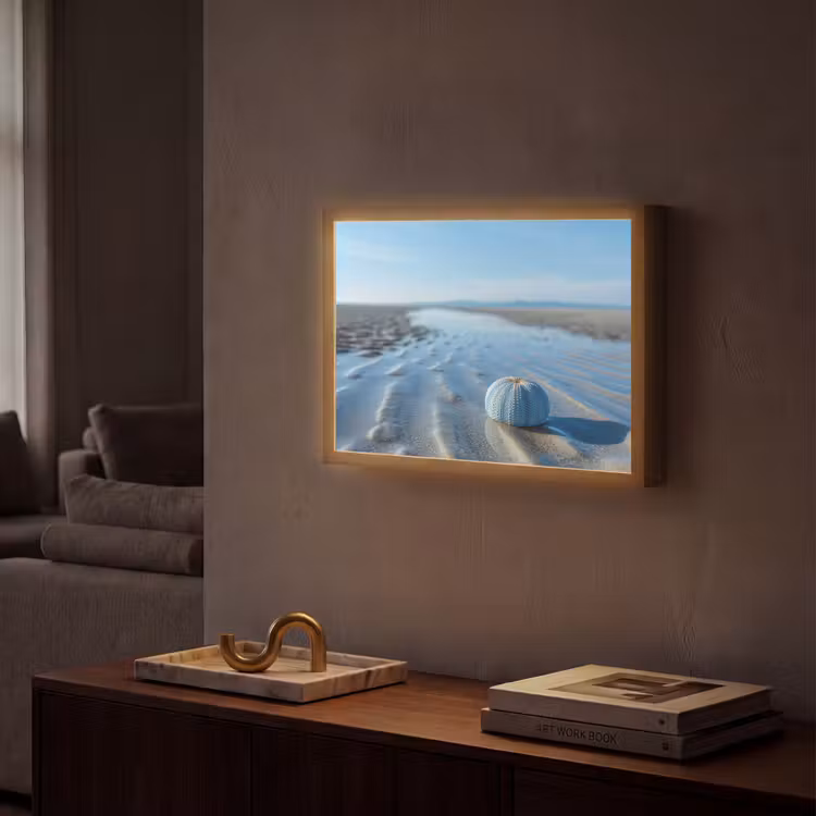 Strand - Schild - Water - Blauw Light Box met batterij (Wandlamp) middel -sfeer1