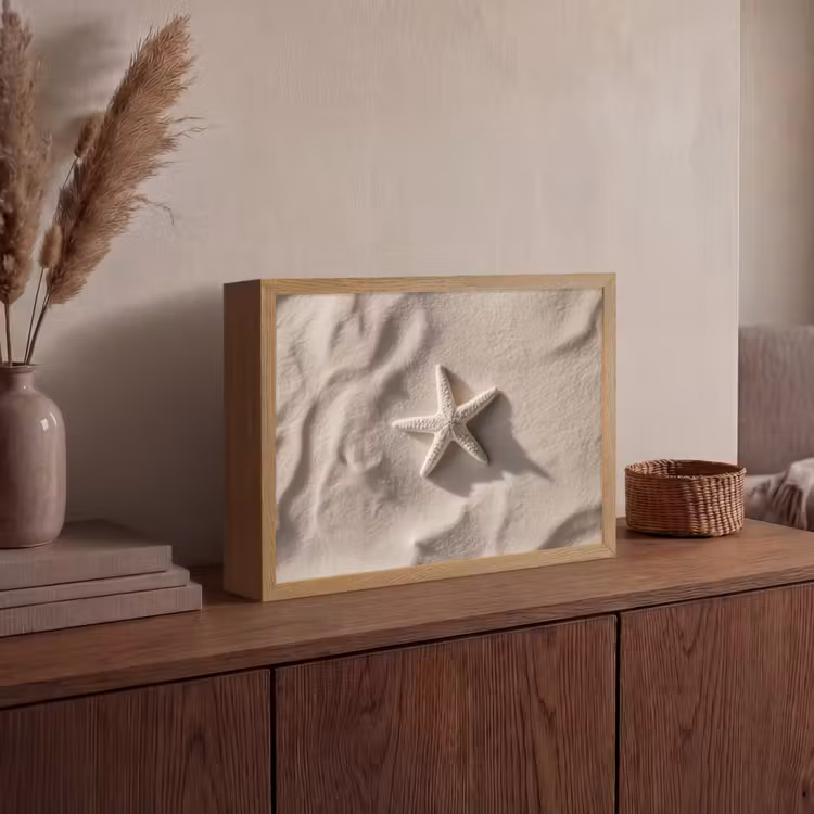 Strand - Zeester - Zand - Beige Light Box met batterij (Wandlamp) middel -sfeer2