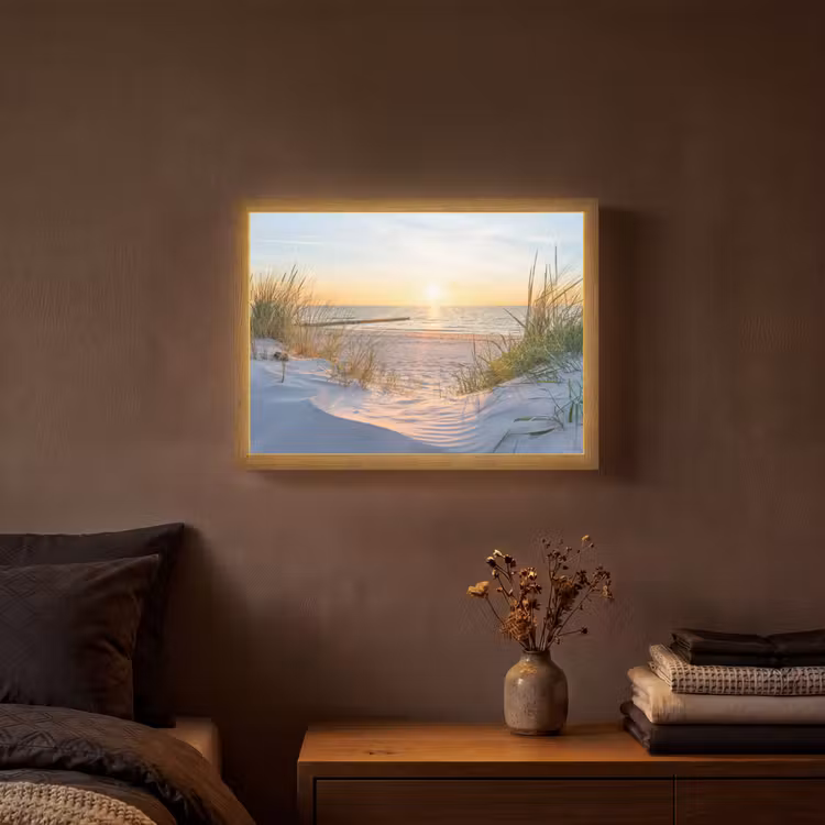 Strand - Zon - Duin - Gras - Zand - Horizon Light Box met batterij (Wandlamp) middel -sfeer4