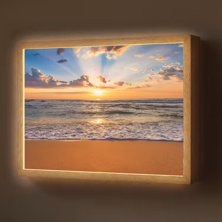 Strand - Zonsondergang - Zee - Wolken - Horizon Light Box met batterij (Wandlamp) middel -z3d_website