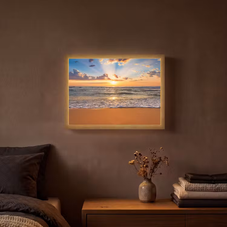 Strand - Zonsondergang - Zee - Wolken - Horizon Light Box met batterij (Wandlamp) middel -sfeer4