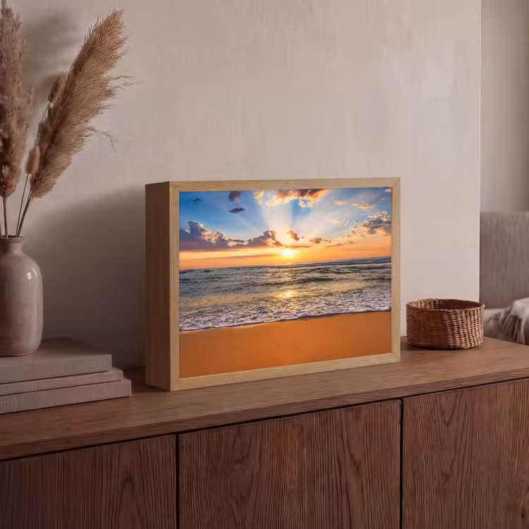 Strand - Zonsondergang - Zee - Wolken - Horizon Light Box met batterij (Wandlamp) middel -sfeer2