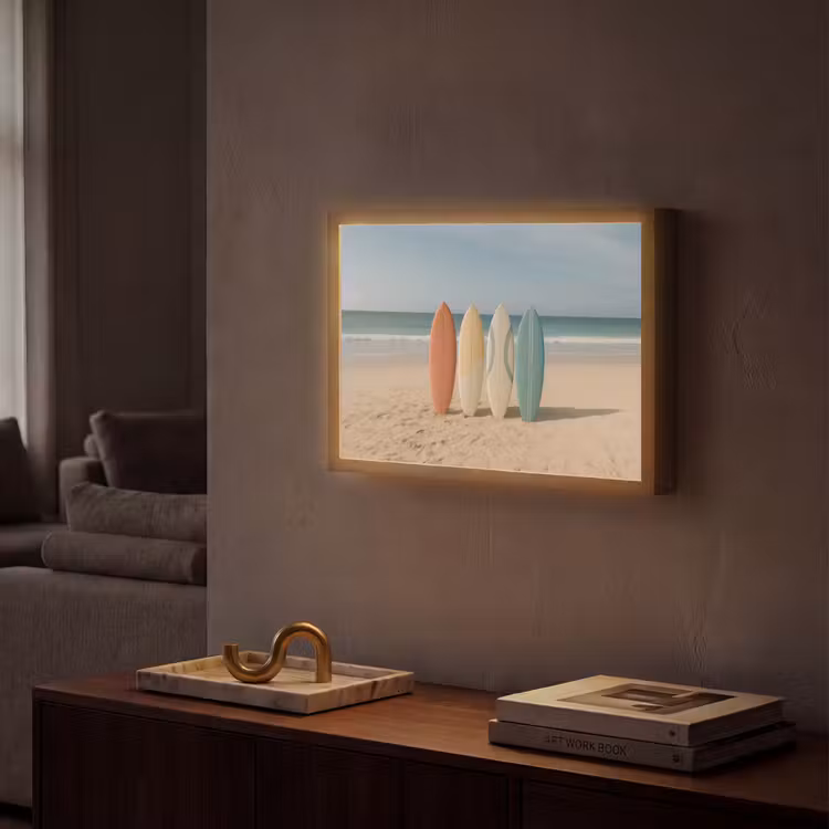 Strand - Surfbord - Pastel Light Box met batterij (Wandlamp) middel -sfeer1
