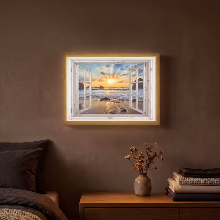 Strand - Doorkijk - Zonsondergang - Landschap - Zee - Natuur Light Box met batterij (Wandlamp) middel -sfeer4