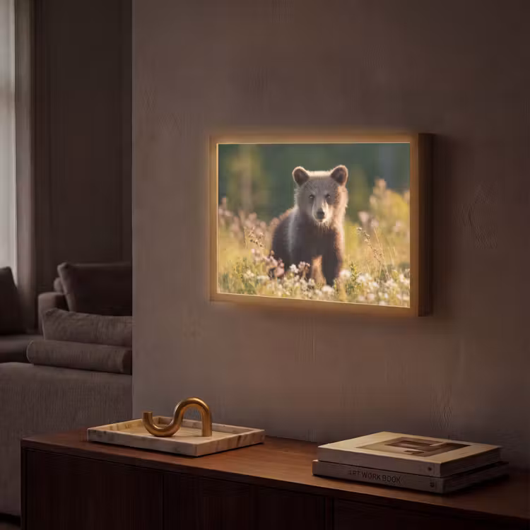 Beer - Bloemenveld - Gras Light Box met batterij (Wandlamp) middel -sfeer1