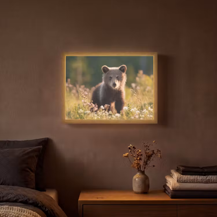 Beer - Bloemenveld - Gras Light Box met batterij (Wandlamp) middel -sfeer4
