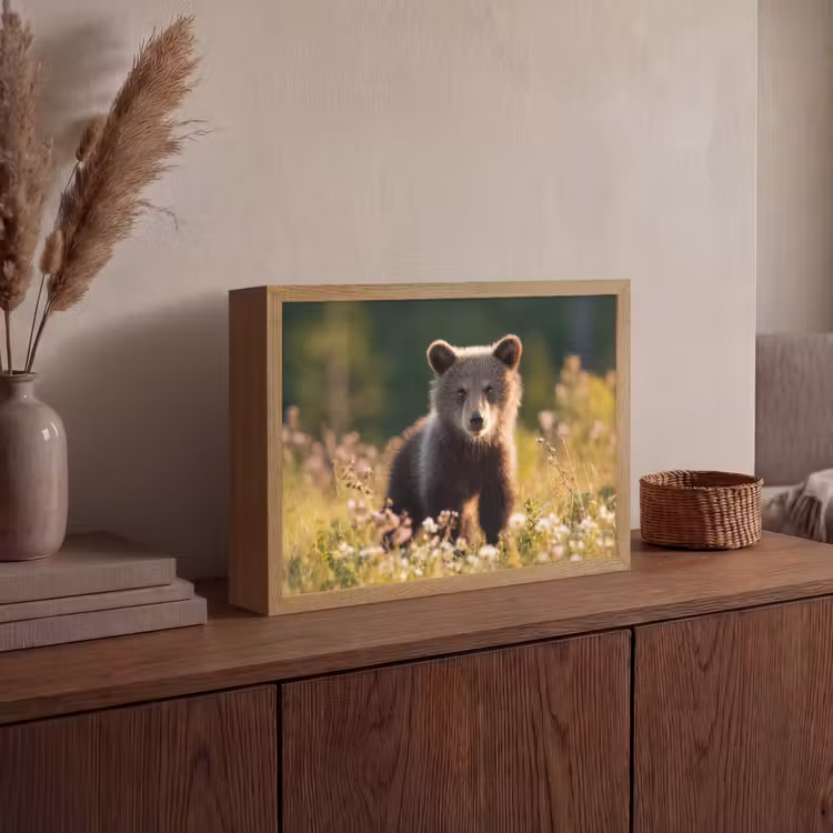 Beer - Bloemenveld - Gras Light Box met batterij (Wandlamp) middel -sfeer2