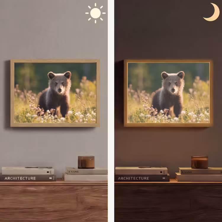 Beer - Bloemenveld - Gras Light Box met batterij (Wandlamp) middel -sfeer3