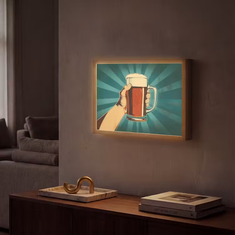 Bierglas - Schuim - Retro - Groen Light Box met batterij (Wandlamp) middel -sfeer1