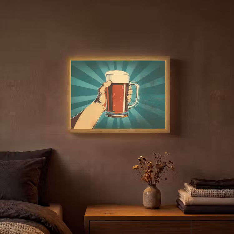 Bierglas - Schuim - Retro - Groen Light Box met batterij (Wandlamp) middel -sfeer4