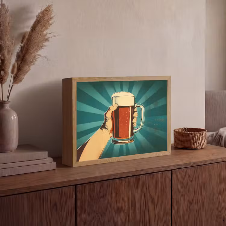 Bierglas - Schuim - Retro - Groen Light Box met batterij (Wandlamp) middel -sfeer2