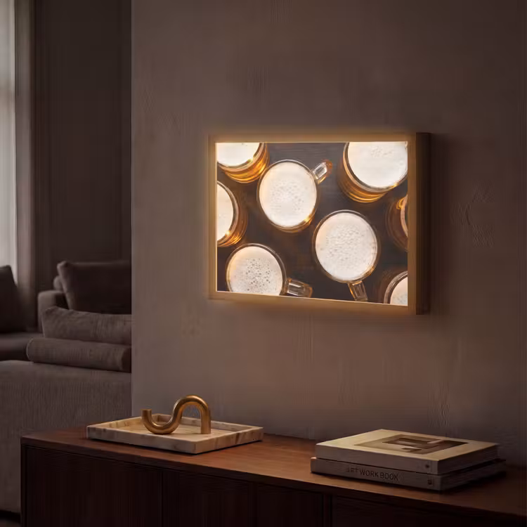 Bier - Glazen - Schuim - Hout - Drank Light Box met batterij (Wandlamp) middel -sfeer1