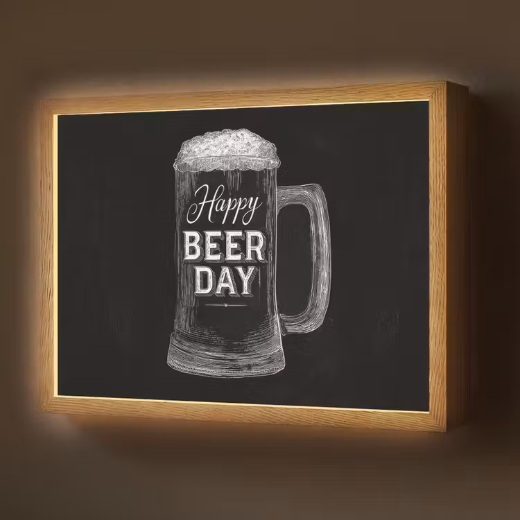 Bierpul - Witte krijtletters - Happy beer day Light Box met batterij (Wandlamp) middel -z3d_website
