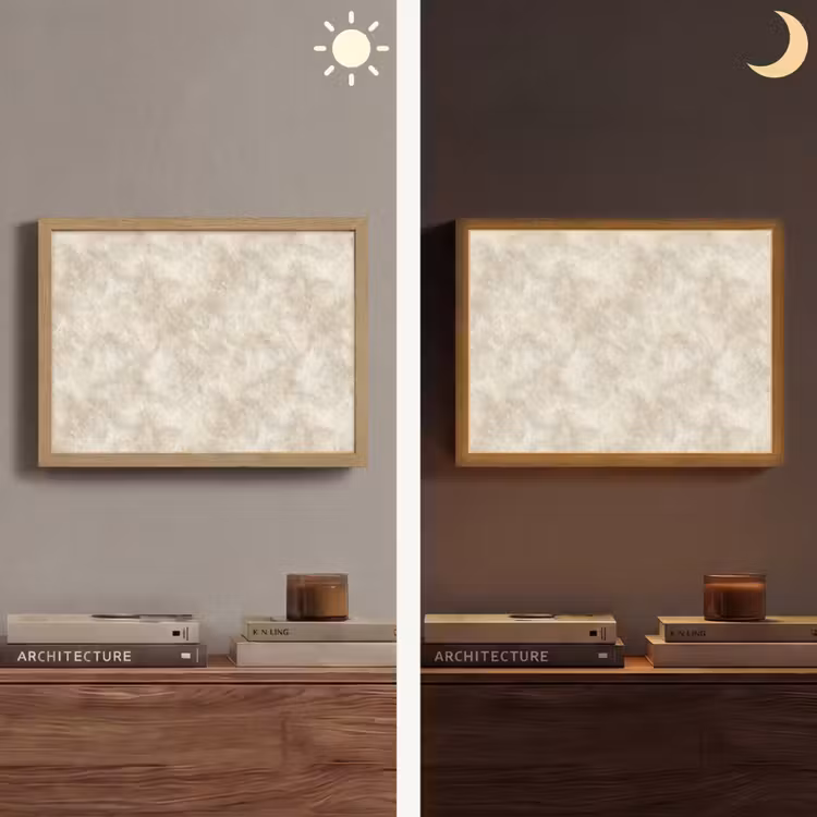 Beige - Reliëfstructuur - Natuursteen Light Box met batterij (Wandlamp) middel 907 -sfeer3