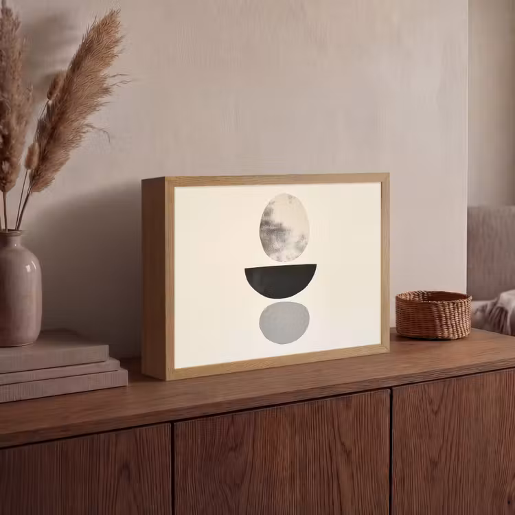 Beige - Japandi - Wabi sabi Light Box met batterij (Wandlamp) middel -sfeer2