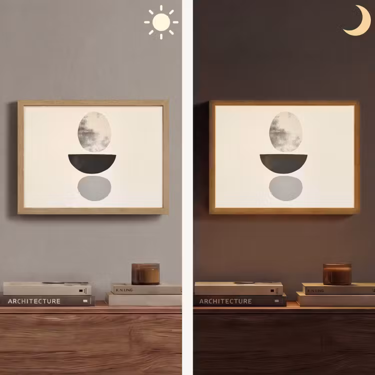 Beige - Japandi - Wabi sabi Light Box met batterij (Wandlamp) middel -sfeer3