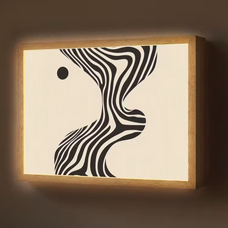 Beige - Lijnen - Golvend -  Abstract Light Box met batterij (Wandlamp) middel -z3d_website