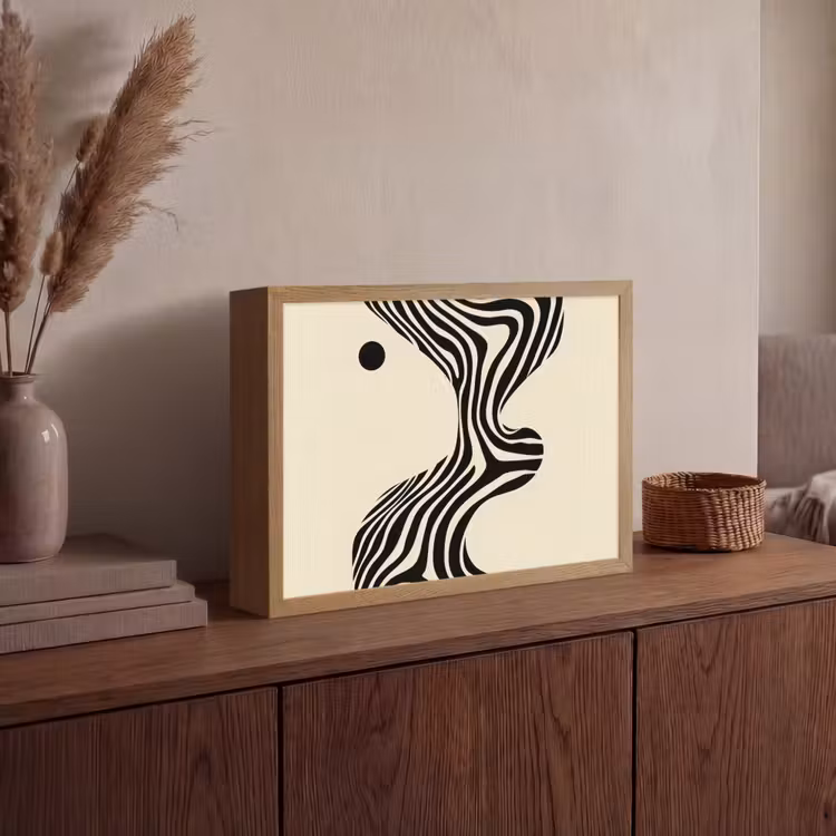 Beige - Lijnen - Golvend -  Abstract Light Box met batterij (Wandlamp) middel -sfeer2