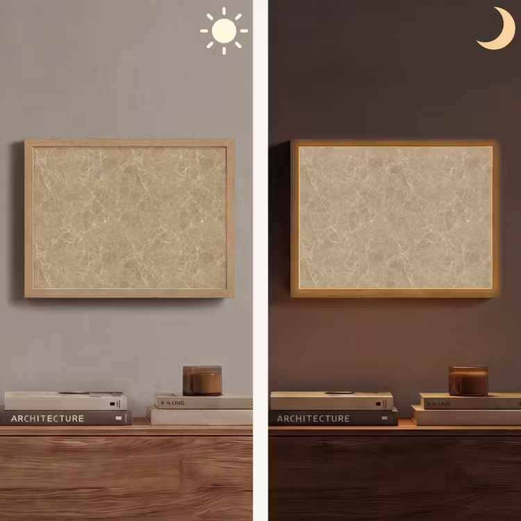 Beige - Marmer - Witte aders Light Box met batterij (Wandlamp) middel 907 -sfeer3