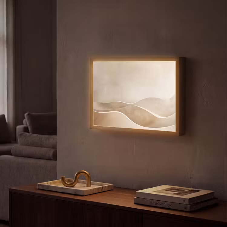 Beige - Natuur - Abstract - Modern Light Box met batterij (Wandlamp) middel -sfeer1