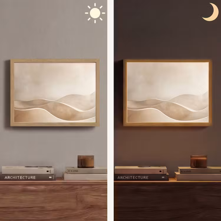 Beige - Natuur - Abstract - Modern Light Box met batterij (Wandlamp) middel -sfeer3