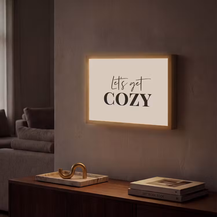 Beige - Winter - Quote - Cozy Light Box met batterij (Wandlamp) middel -sfeer1