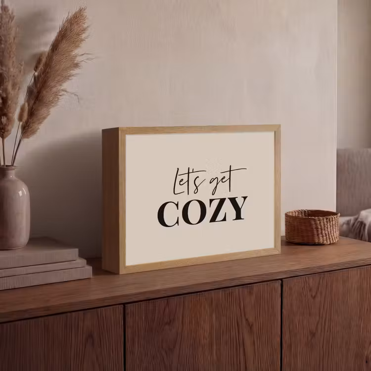 Beige - Winter - Quote - Cozy Light Box met batterij (Wandlamp) middel -sfeer2