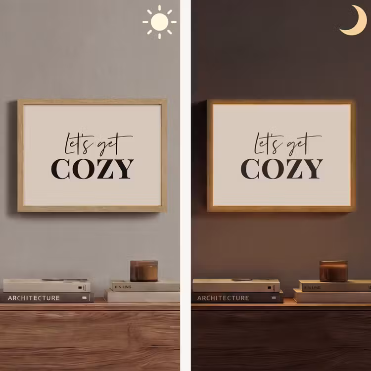 Beige - Winter - Quote - Cozy Light Box met batterij (Wandlamp) middel -sfeer3