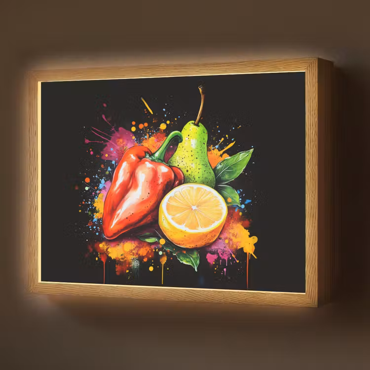 Paprika - Peer - Citroen - Graffiti - Verf - Abstract Light Box met batterij (Wandlamp) middel -z3d_website