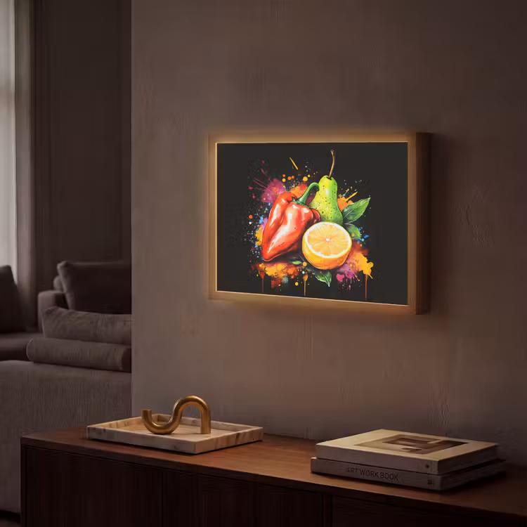 Paprika - Peer - Citroen - Graffiti - Verf - Abstract Light Box met batterij (Wandlamp) middel -sfeer1