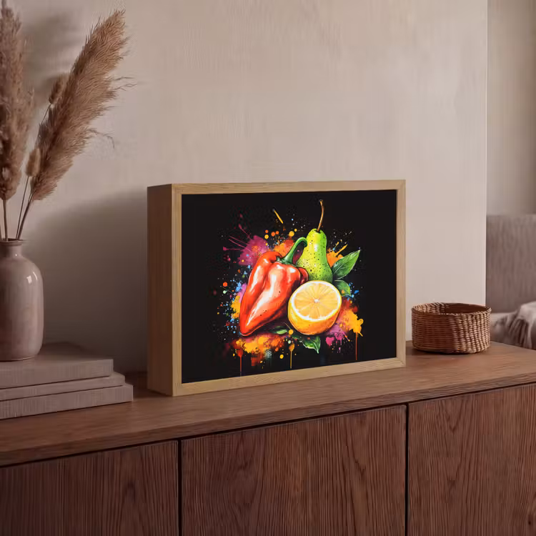 Paprika - Peer - Citroen - Graffiti - Verf - Abstract Light Box met batterij (Wandlamp) middel -sfeer2