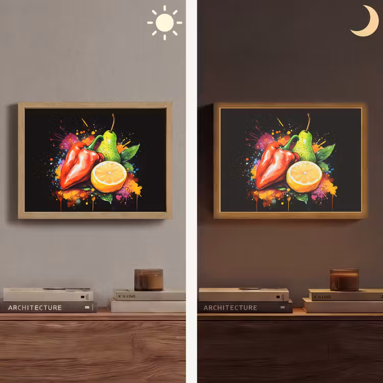 Paprika - Peer - Citroen - Graffiti - Verf - Abstract Light Box met batterij (Wandlamp) middel -sfeer3