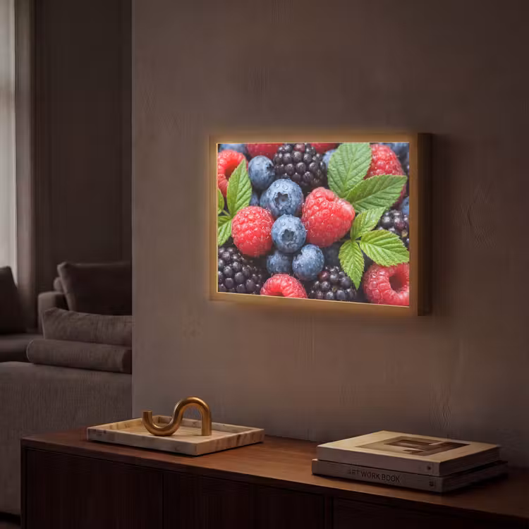 Bessen - Vers - Waterdruppels - Kleurrijk - Eten Light Box met batterij (Wandlamp) middel -sfeer1