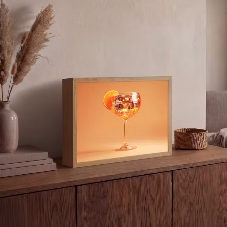 Drank - Oranje - Glitter - Disco Light Box met batterij (Wandlamp) middel -sfeer2