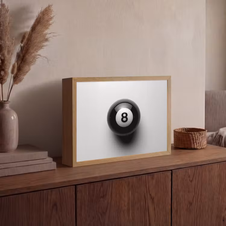 Biljartbal - Getal - Acht - Wit Light Box met batterij (Wandlamp) middel -sfeer2