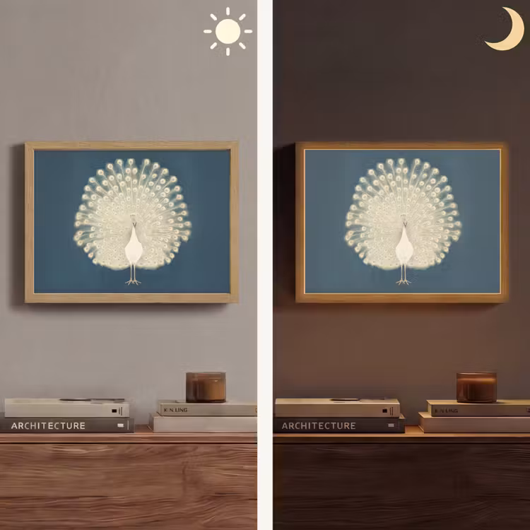 Vogel - Blauw - Vintage Light Box met batterij (Wandlamp) middel -sfeer3