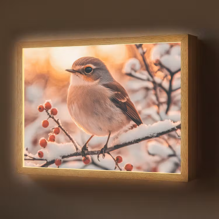 Vogel - Tak - Winter - Dieren - Sneeuw Light Box met batterij (Wandlamp) middel -z3d_website