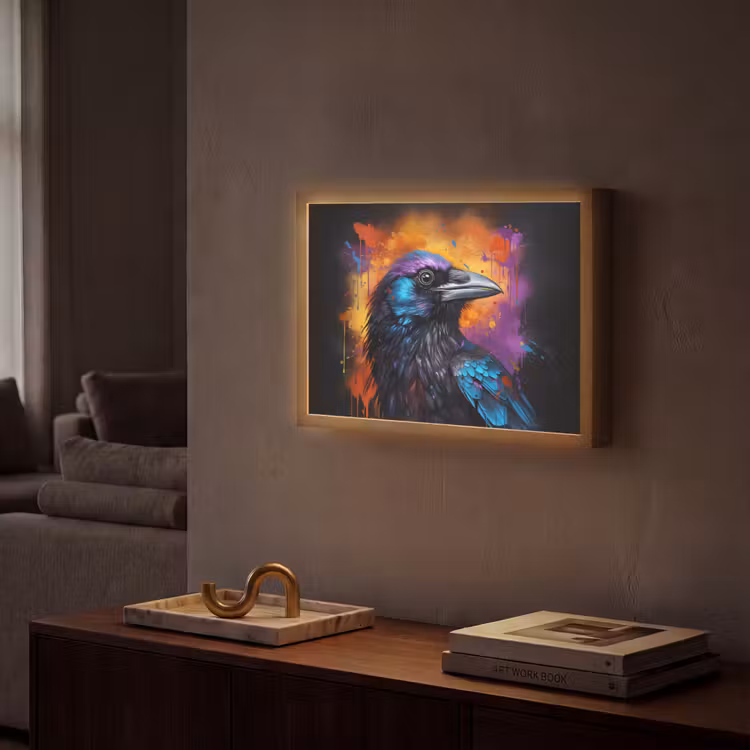 Vogel - Kraai - Graffiti - Zwart - Dieren Light Box met batterij (Wandlamp) middel -sfeer1