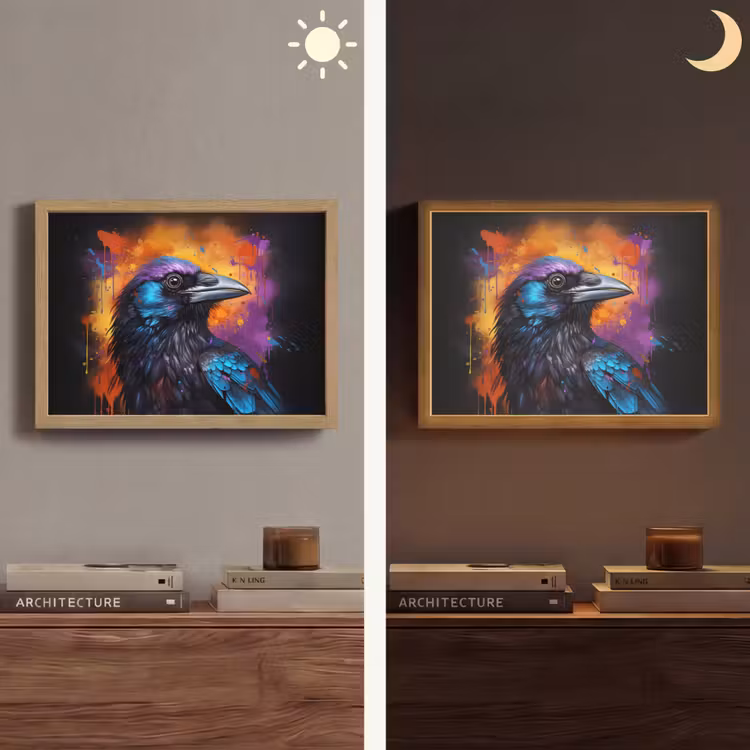 Vogel - Kraai - Graffiti - Zwart - Dieren Light Box met batterij (Wandlamp) middel -sfeer3