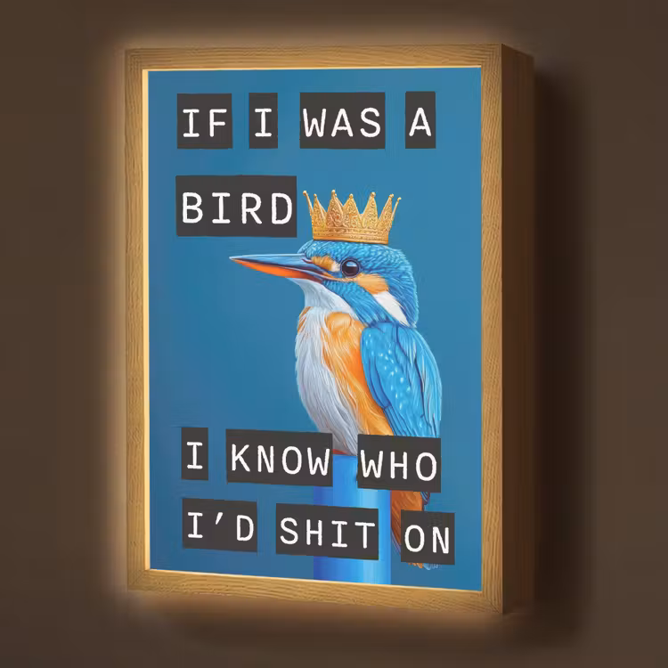 Vogel - Decoratie - Ijsvogel - Blauw Light Box met batterij (Wandlamp) middel -z3d_website