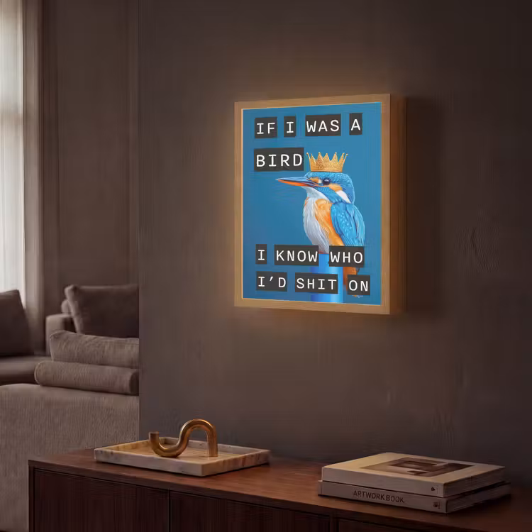 Vogel - Decoratie - Ijsvogel - Blauw Light Box met batterij (Wandlamp) middel -sfeer1
