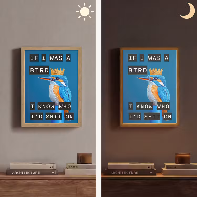 Vogel - Decoratie - Ijsvogel - Blauw Light Box met batterij (Wandlamp) middel -sfeer3