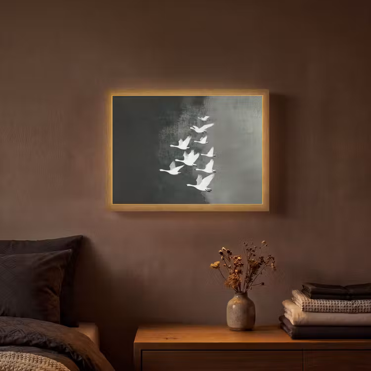 Vogel - Japandi - Groen Light Box met batterij (Wandlamp) middel -sfeer4