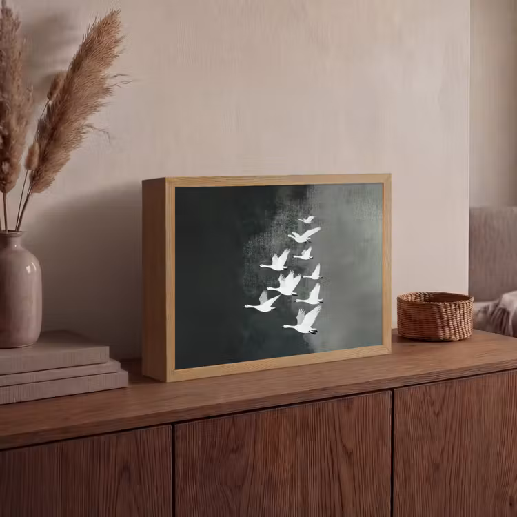 Vogel - Japandi - Groen Light Box met batterij (Wandlamp) middel -sfeer2
