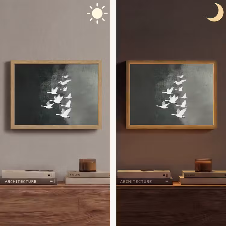 Vogel - Japandi - Groen Light Box met batterij (Wandlamp) middel -sfeer3