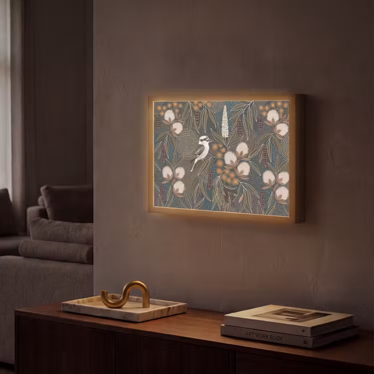 Vogel - Bladeren - Natuur - Illustratie - Groen Light Box met batterij (Wandlamp) middel -sfeer1