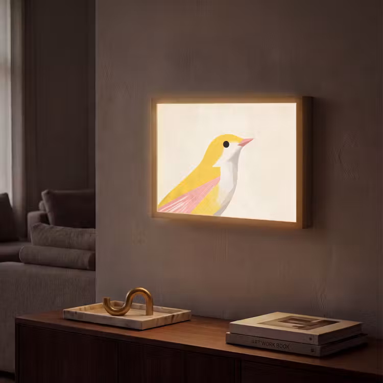 Vogel - Minimalistisch - Geel Light Box met batterij (Wandlamp) middel -sfeer1