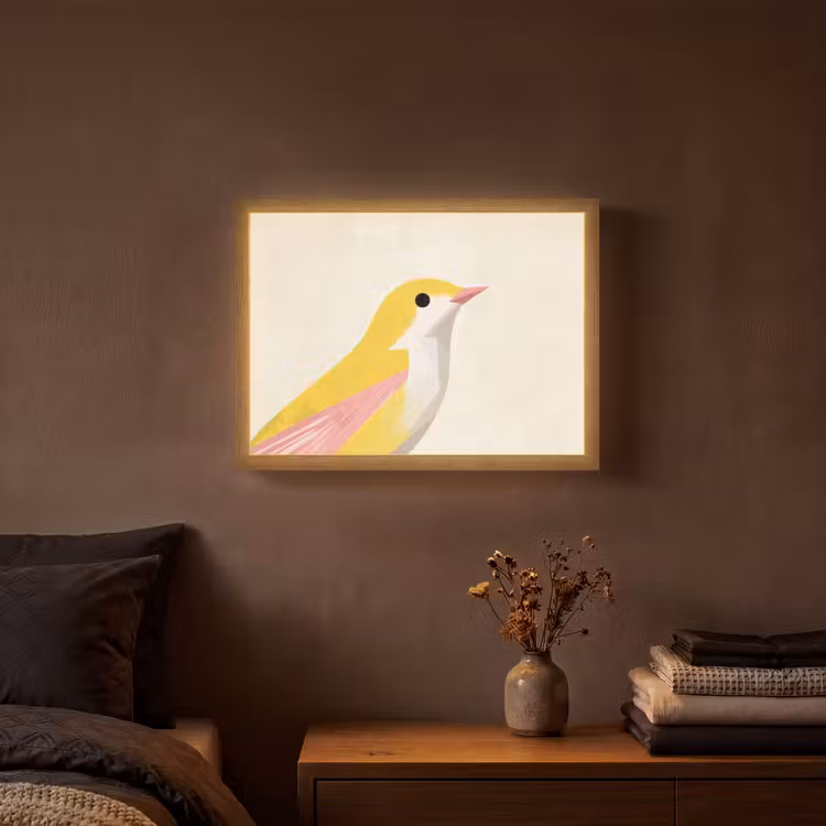 Vogel - Minimalistisch - Geel Light Box met batterij (Wandlamp) middel -sfeer4