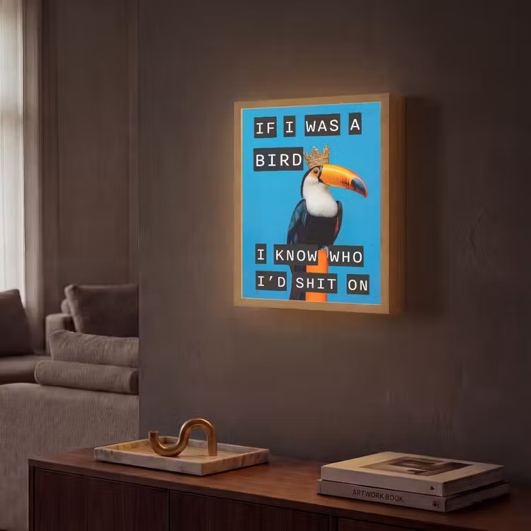 Vogel - Toekan - Blauw - Quotes Light Box met batterij (Wandlamp) middel -sfeer1