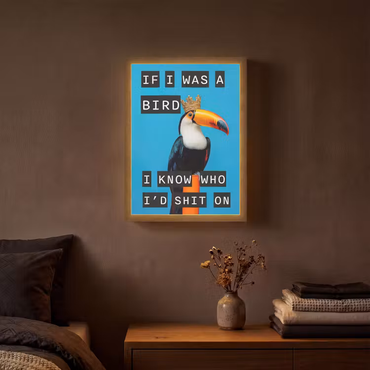Vogel - Toekan - Blauw - Quotes Light Box met batterij (Wandlamp) middel -sfeer4